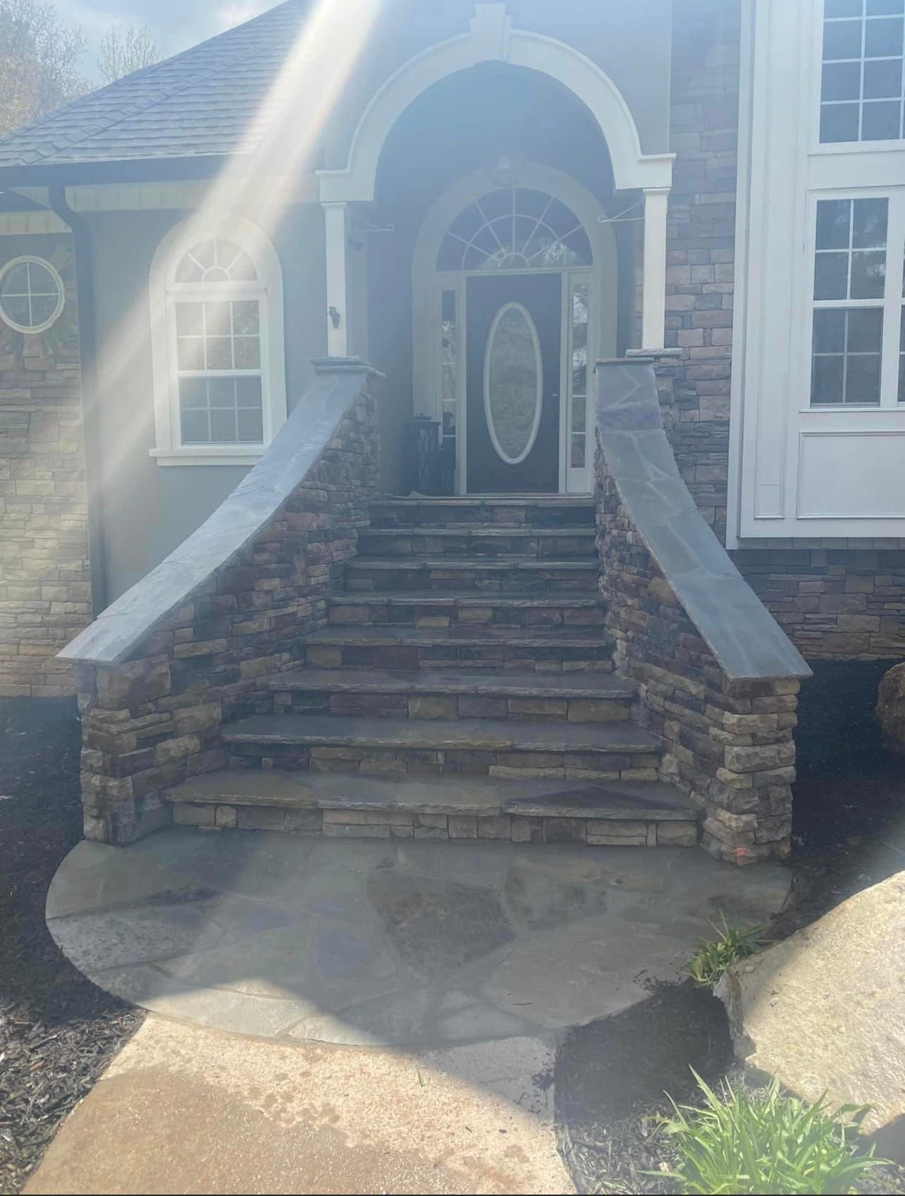 Natural stone front entry steps